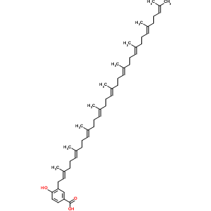 4-羟基-3-[(2E,6E,10E,14E,18E,22E,26E,30E)-3,7,11,15,19,23,27,31,35-九甲基三十六碳-2,6,10,14,18,22,26,30,34-壬烯基]苯甲酸结构式_38332-13-7结构式