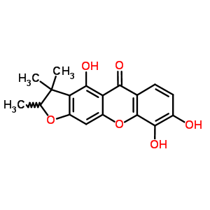 (+)-2,3-二氢-4,8,9-三羟基-2,3,3-三甲基-5H-呋喃并[3,2-b]氧杂蒽-5-酮结构式_50906-63-3结构式
