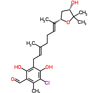 (-)-3-氯-4,6-二羟基-2-甲基-5-[(2e,6e)-3-甲基-7-[(2s,4s)-四氢-4-羟基-5,5-二甲基呋喃-2-基]-2,6-辛二烯基]苯甲醛结构式_51759-79-6结构式