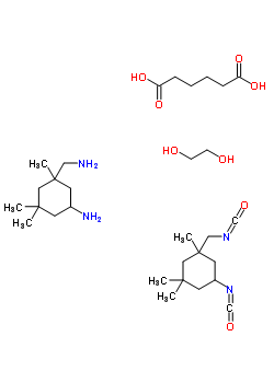 己二酸与 5-氨基-1,3,3-三甲基环己烷甲胺, 1,2-乙二醇和 5-异氰酸-1-(异氰酸甲基)-1,3,3-三甲基环己烷聚合物结构式_53184-55-7结构式
