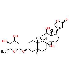 4-[(3S,5R,8R,9S,10S,12R,13S,14S,17R)-3-[(2R,4S,5S,6R)-4,5-二羟基-6-甲基四氢吡喃-2-基]氧基-12,14-二羟基-10,13-二甲基-1,2,3,4,5,6,7,8,9,11,12,15,16,17-十四氢环戊烯并[a]菲-17-基]-5H-呋喃-2-酮结构式_5352-63-6结构式