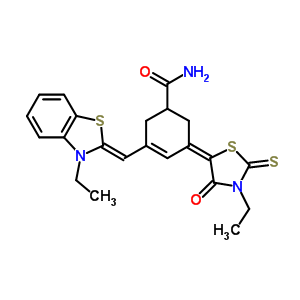 (5E)-3-[(Z)-(3-乙基-1,3-苯并噻唑-2(3H)-亚基)甲基]-5-(3-乙基-4-氧代-2-硫代-1,3-噻唑烷-5-亚基)-3-环己烯-1-甲酰胺结构式_54118-08-0结构式
