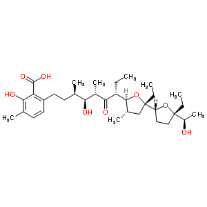 6-[(3R,4s,5s,7r)-7-[(2s,2r,4s,5s,5s)-2,5-二乙基八氢-5-[(r)-1-羟基乙基]-4-甲基 [2,2-bi呋喃]-5-基]-4-羟基-3,5-二甲基-6-氧代壬基]-2-羟基-3-甲基苯甲酸结构式_54156-67-1结构式