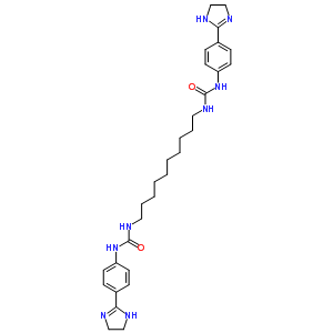 3-[4-(4,5-二氢-1H-咪唑-2-基)苯基]-1-[10-[[4-(4,5-二氢-1H-咪唑-2-基)苯基]氨基甲酰氨基]癸基]脲结构式_5737-48-4结构式