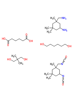 己二酸与 5-氨基-1,3,3-三甲基环己烷甲胺, 2,2-二甲基-1,3-丙烷二醇, 1,6-己二醇和 5-异氰酸-1-(异氰酸甲基)-1,3,3-三甲基环己烷聚合物结构式_58043-05-3结构式 己二酸与 5-氨基-1,3,3-三甲基环己烷甲胺, 2,2-二甲基-1,3-丙烷二醇, 1,6-己二醇和 5-异氰酸-1-(异氰酸甲基)-1,3,3-三甲基环己烷聚合物结构式_58043-05-3结构式