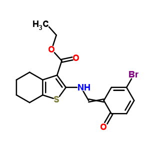 2-[[(5-溴-2-羟基苯基)亚甲基]氨基]-4,5,6,7-四氢-苯并[b]噻吩-3-羧酸乙酯结构式_69459-58-1结构式